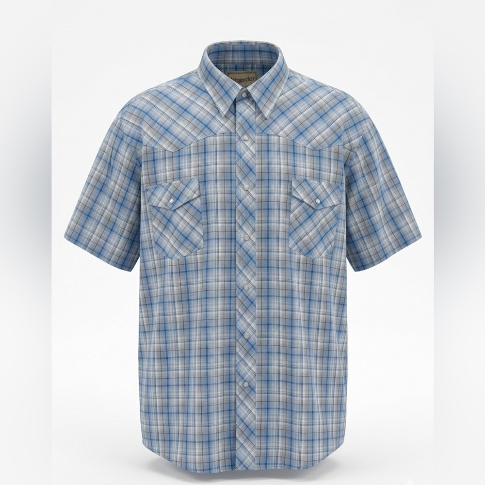 Wrangler Western Heritage Plaid Snap Shirt Men's 4XL Blue White Brown